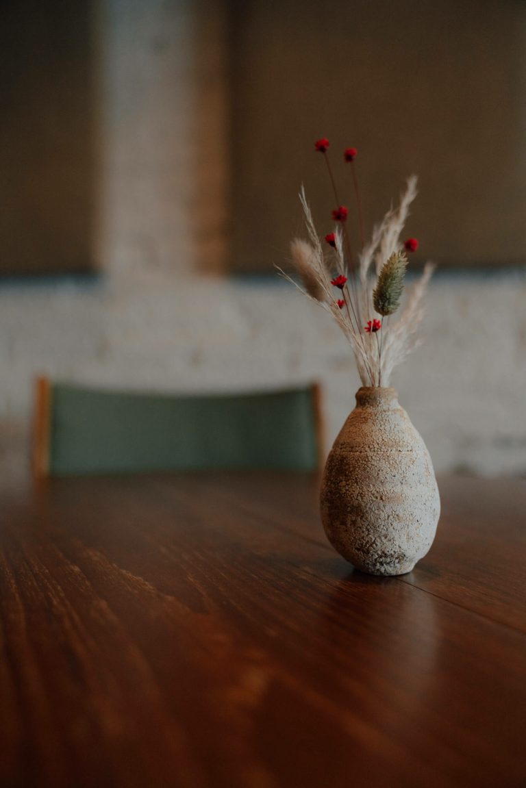 bud vase with dried flowers