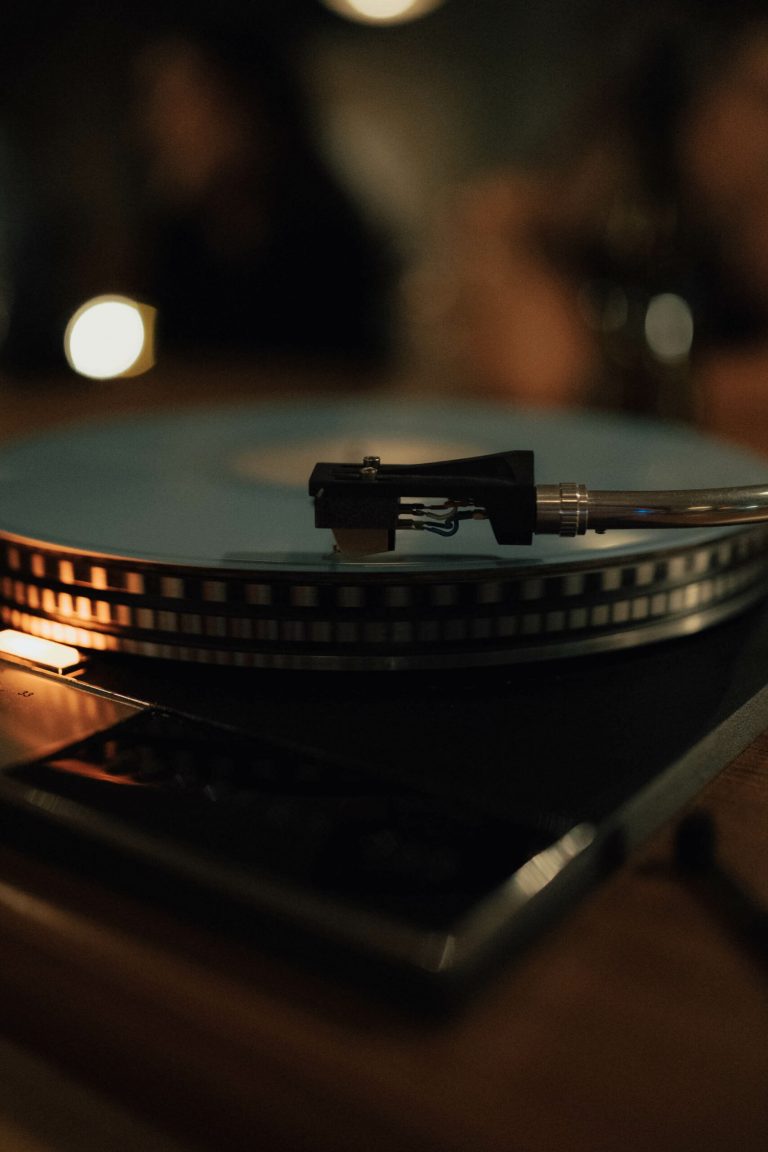 close up of record playing